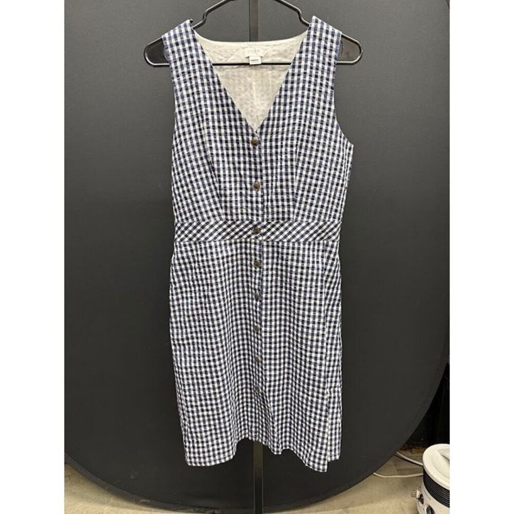 J. Crew Navy Blue White Gingham Button Cotton Dress